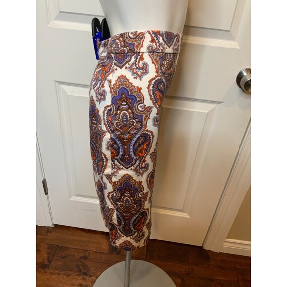 J.Crew White Bright Multicolor Paisley Pencil Skirt, Size 0 - Picture 3 of 7